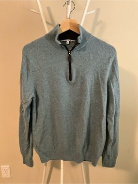 100% Cashmere Men's Half-Zip Heathered Seafoam Sweater